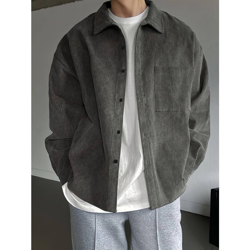 Men Loose Corduroy Long Sleeve Shirt Retro Casual Outerwear