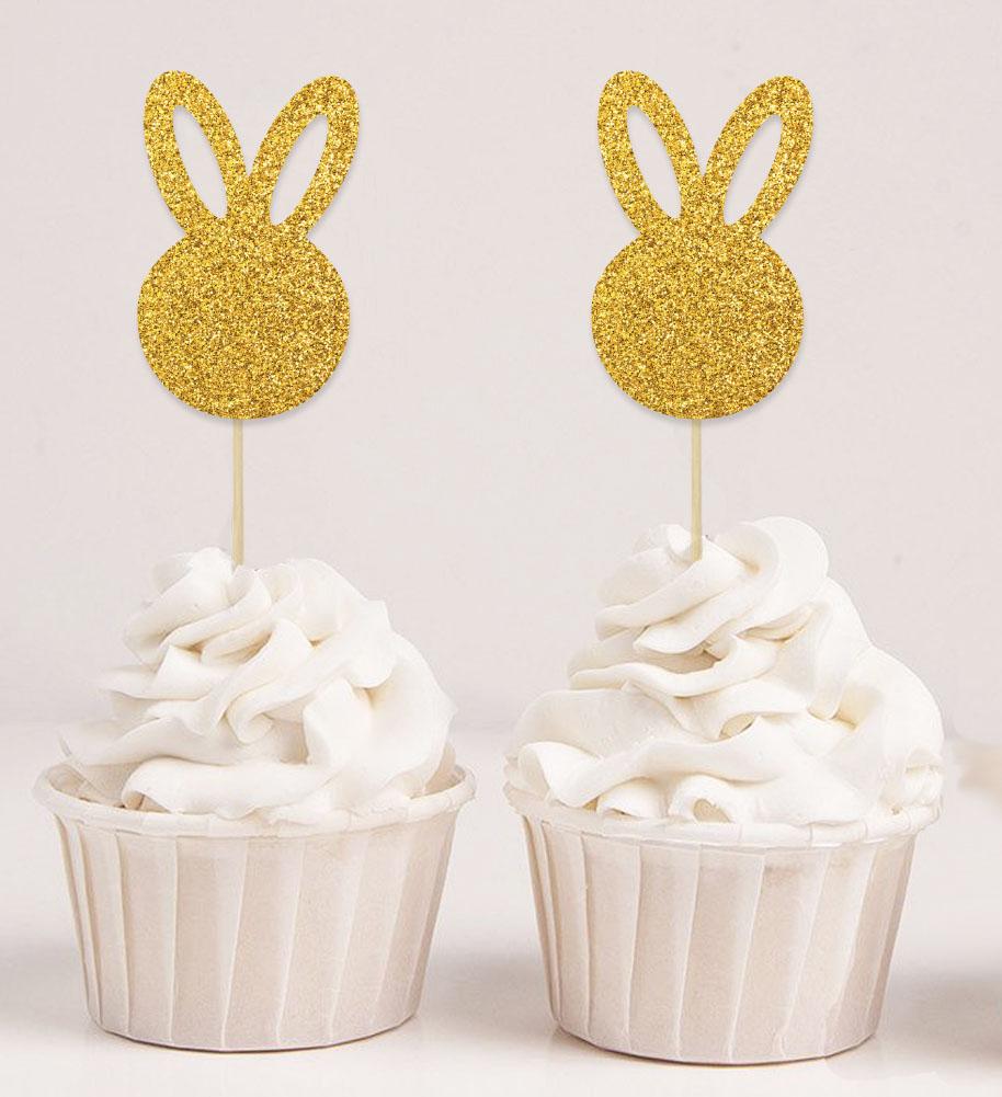 Дарлинг Сувенир| Блестящие золотые пасхальные кролики, ботворезы для кексов, украшение для десерта, топперы для кексов - упаковка