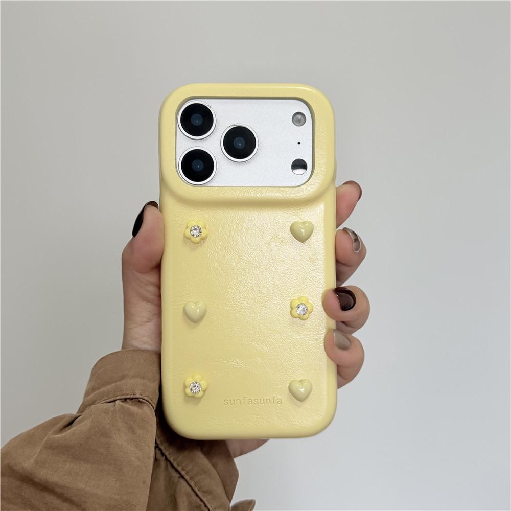 Весенний цветочный желтый жемчужный чехол для телефона - Совместим с iPhone 14, 15, 16 Pro, 17 Pro, Ударопрочный, для женщин