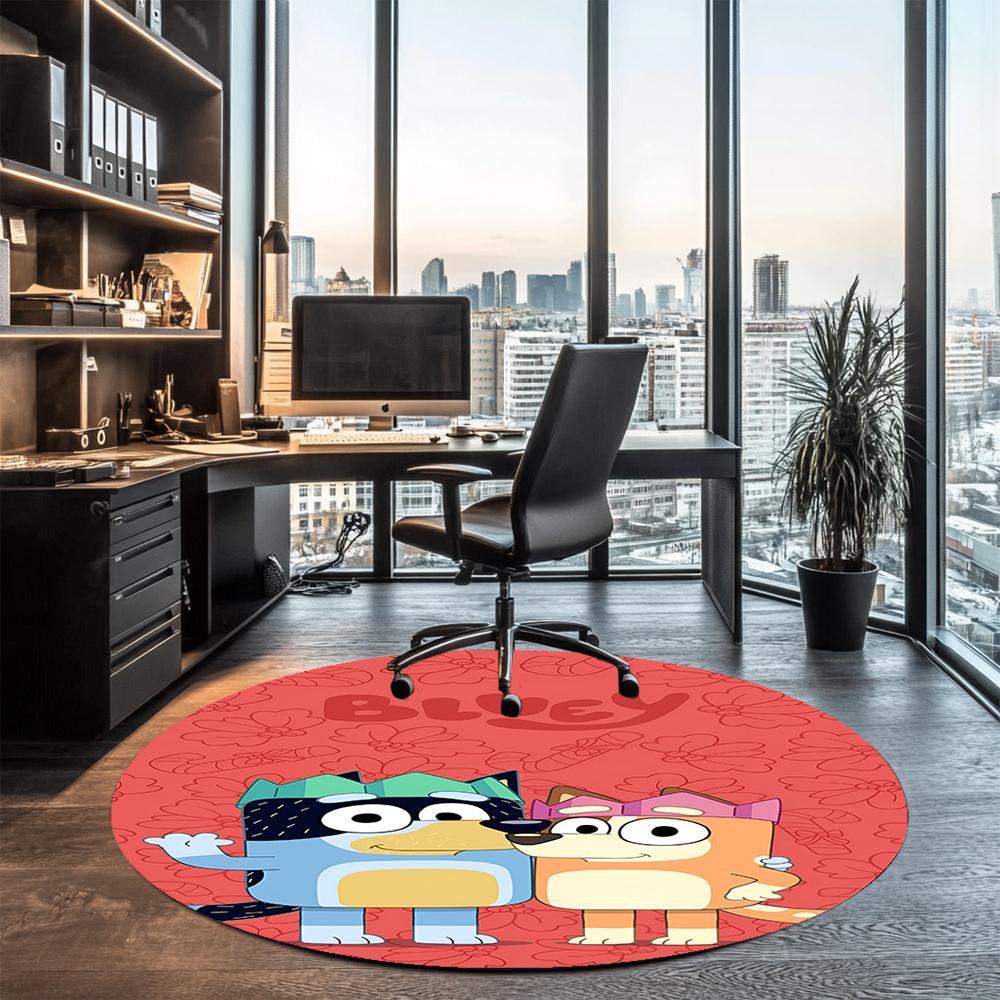 Bluey Printed Round Rug Carpet Chair Rug Area Rug Entryway Doormats,for Office Chair Living Room Bedroom Kitchen Room.
