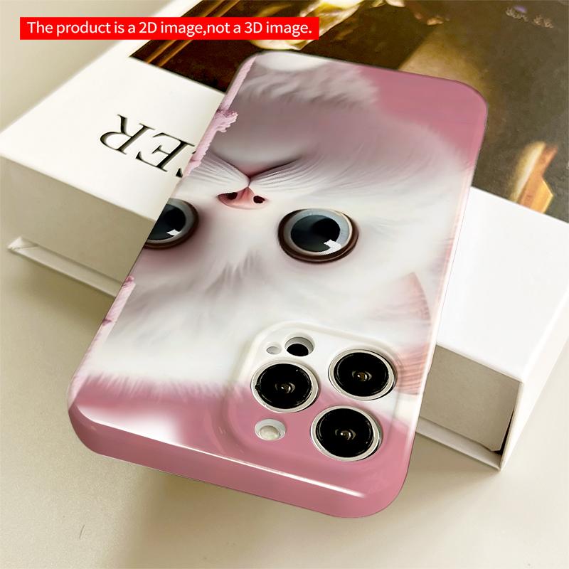 2DFlat Fluffy White Kitten Peeking Behind Pink Wall All inclusive film hard iPhone case, compatible with iPhone 18 Pro Max 17 16 15 14 13 12 11