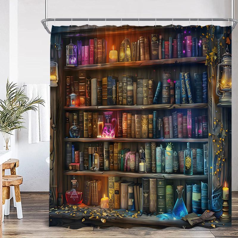 Винтажная книжная полка Шторки для душа Зеленые виноградные листья Цветочный Череп Ретро Книги Современный Полиэстер Ткань Домашняя Ванная Комната Шторка Декор
