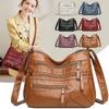 Large Capacity Women's Crossbody Bag Middle-Aged Mother's Bag Soft Leather Double-Layer Shoulder Bag