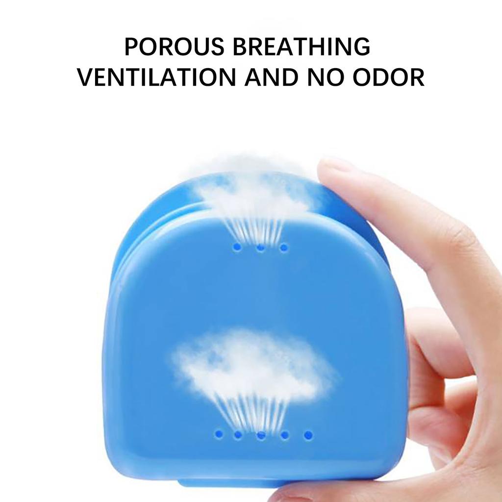 Компактный синий пластиковый контейнер для хранения и чистки зубных протезов с вентиляционными отверстиями