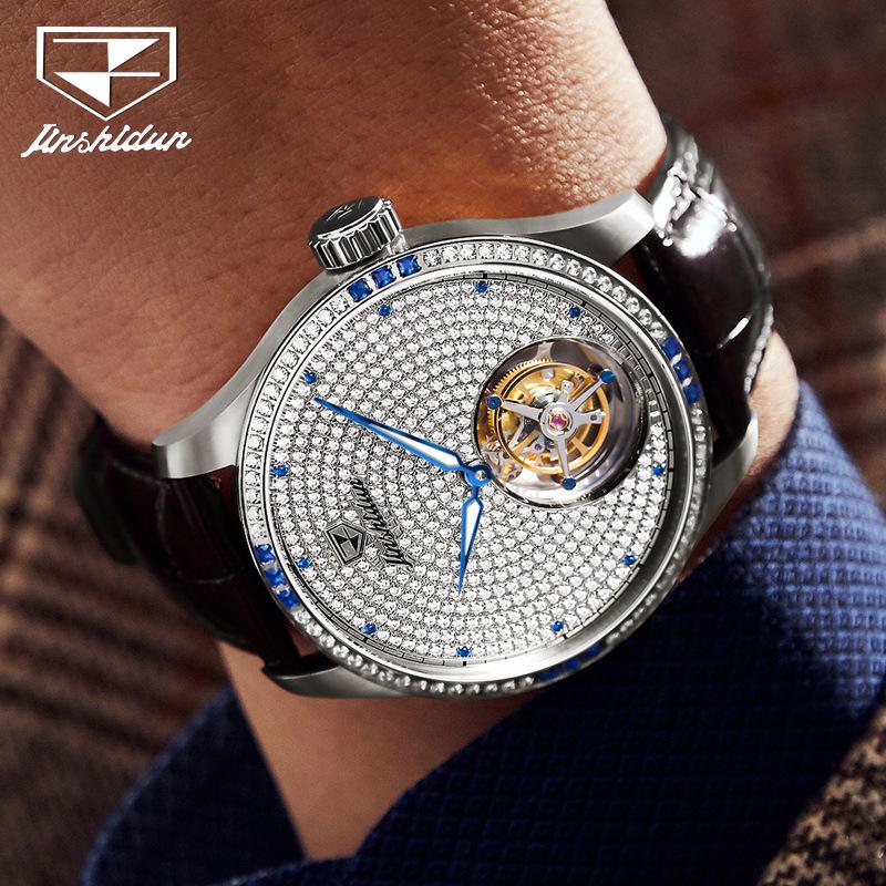 JINSHIDUN Брендовые часы Tourbillon Brick Механические часы Модные трендовые мужские часы