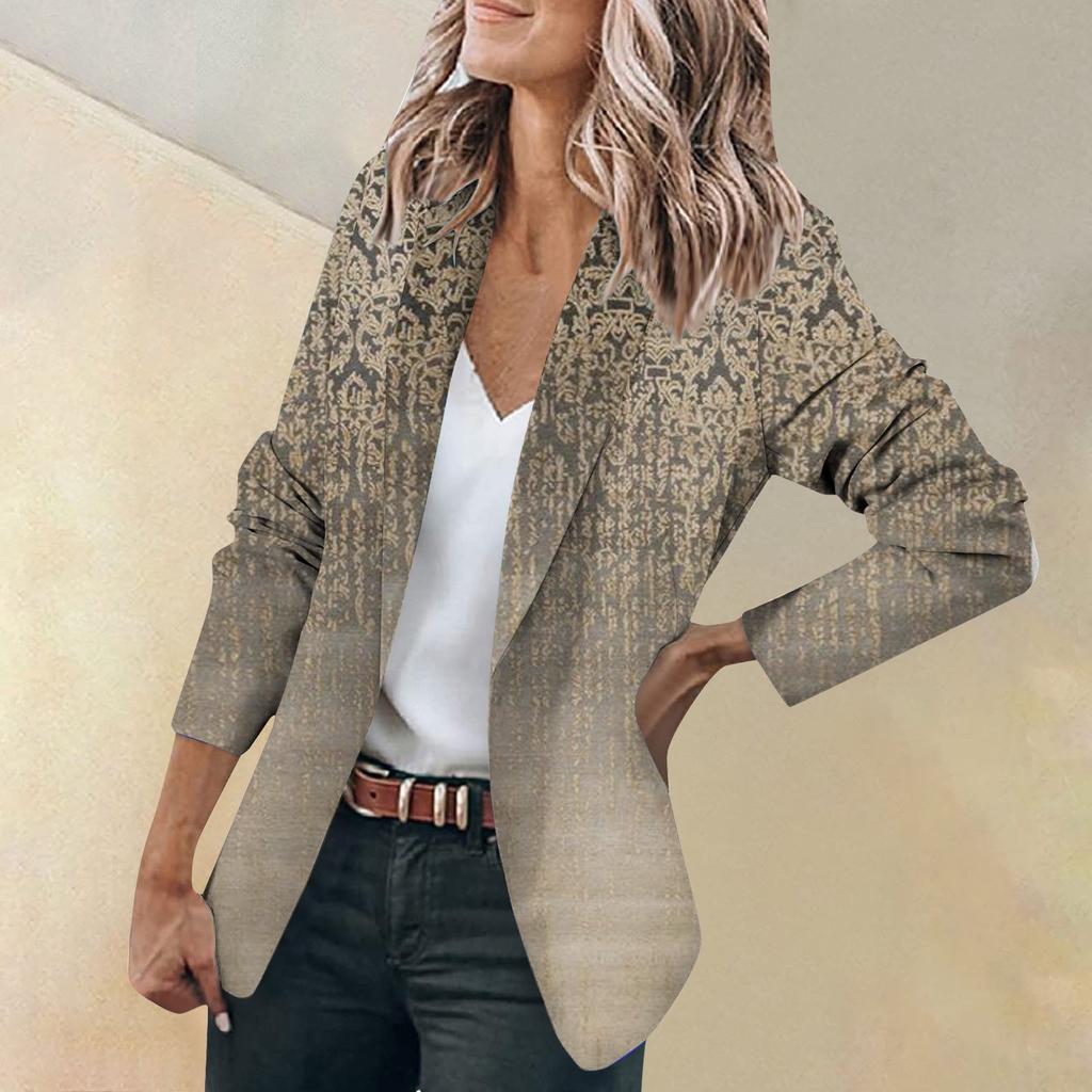 Women's Jacket Long Sleeve Print Cardigan Collar Single Button Business & Leisure Top