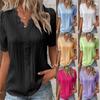 Summer V Neck Lace Stitching Patchwork Women Shirts Hollow Short Sleeve Pullover Top Office Elegant Top Office Lady Blouse