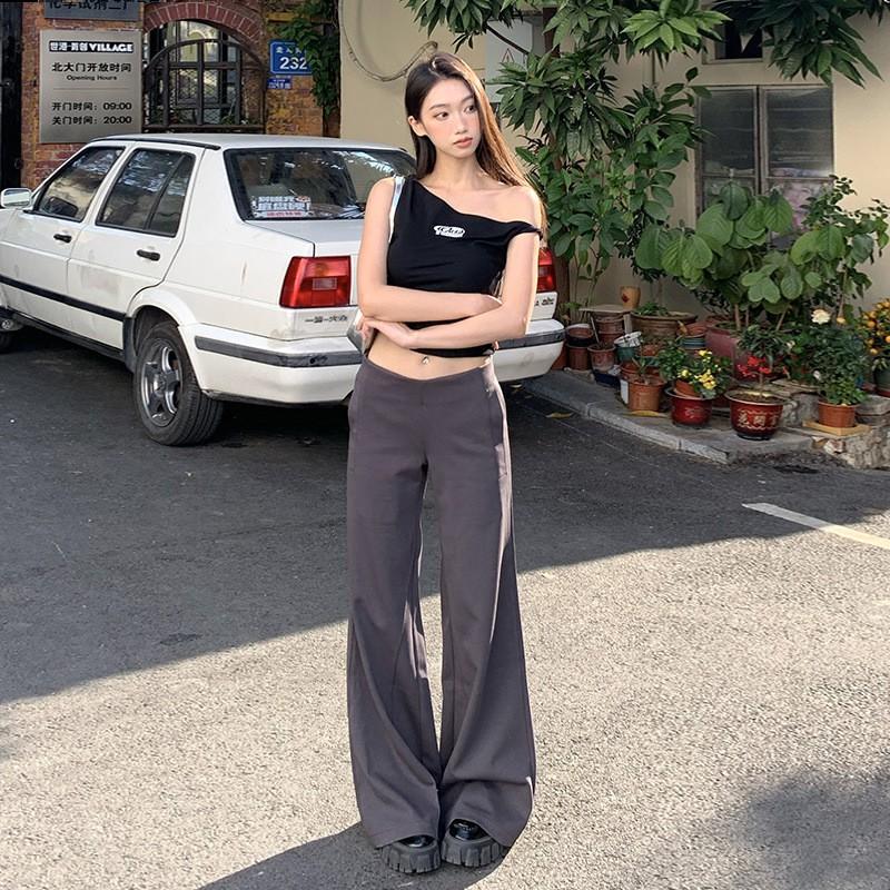 '' Slimming Flared Knit Pants Women Black Loose Casual Trousers Snow Fabric