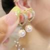 1 Pair Stud Earrings Charming Geometric Shining Rhinestone High Gloss Decorative Hypoallergenic Faux Pearl Hoop Earrings Jewelry Accessory