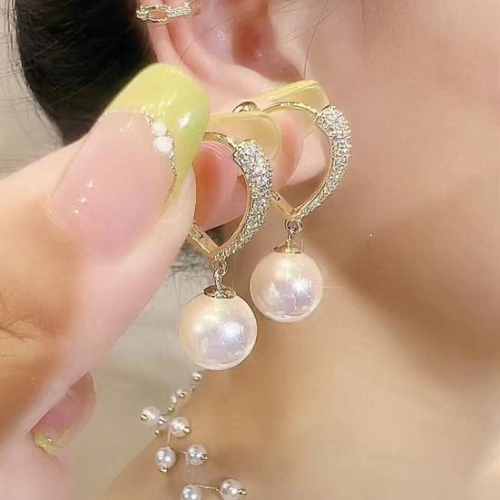 1 Pair Stud Earrings Charming Geometric Shining Rhinestone High Gloss Decorative Hypoallergenic Faux Pearl Hoop Earrings Jewelry Accessory