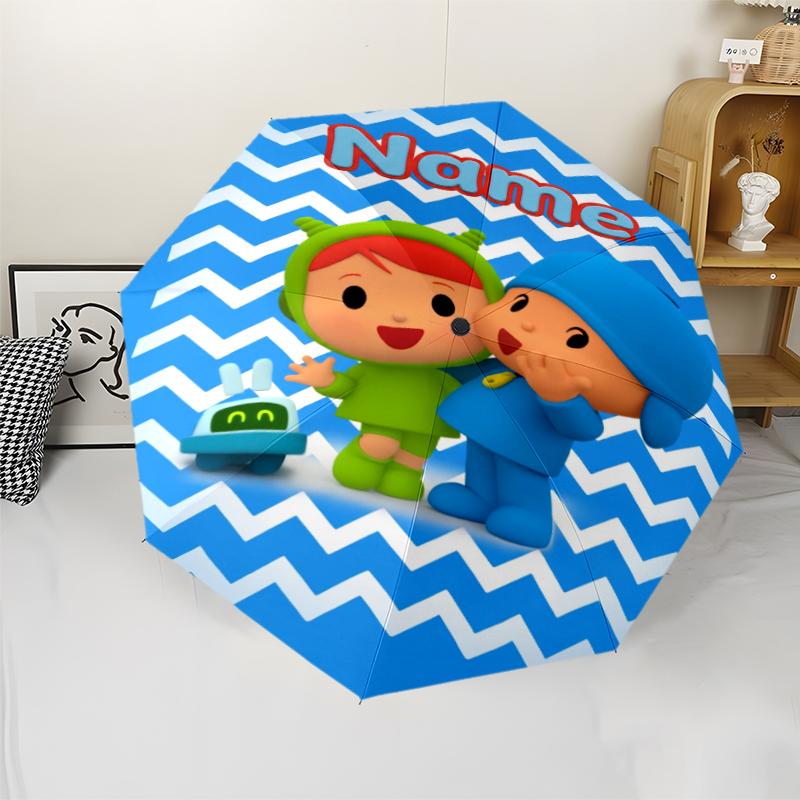 Custom Name Pocoyo Theme Automatic Umbrella, Lightweight & Portable, 8 Rib, Perfect for Outdoor Travel, Birthdays, Christmas, Gifts.