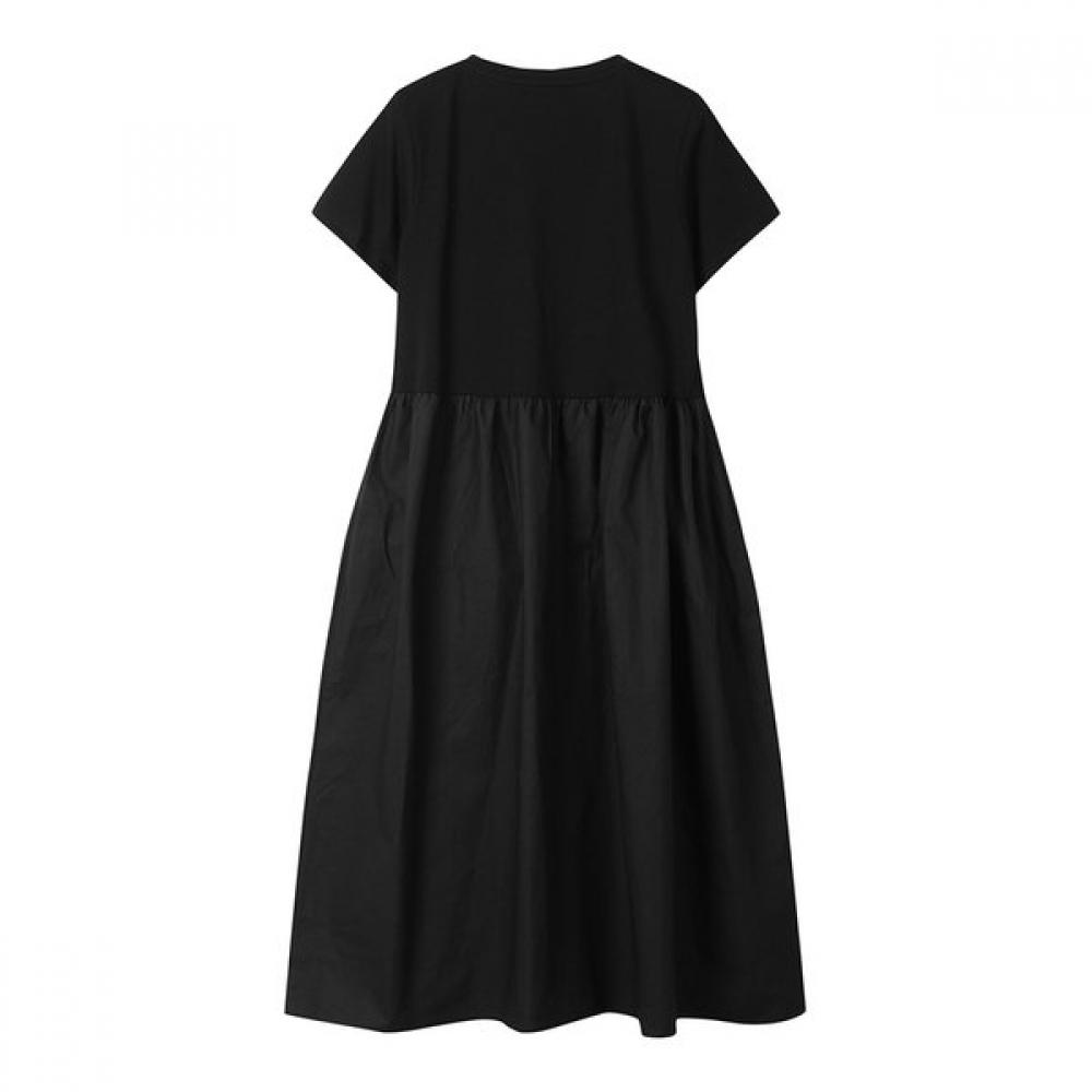 Ggpx Colorblock Shirring Flare Short Sleeve Dress Gp2op041f