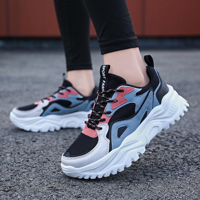 Женская обувь на высоком каблуке с толстой подошвой, весенне-осенняя женская резиновая легкая спортивная обувь для бега на открытом воздухе для фитнеса и улицы