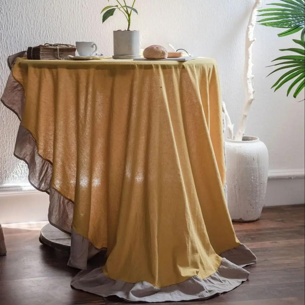 Farmhouse Ruffle Tablecloth Washable Cotton Round Tablecloths Rustic Circle Table Cover for Wedding Party Birthday Kitchen Decor