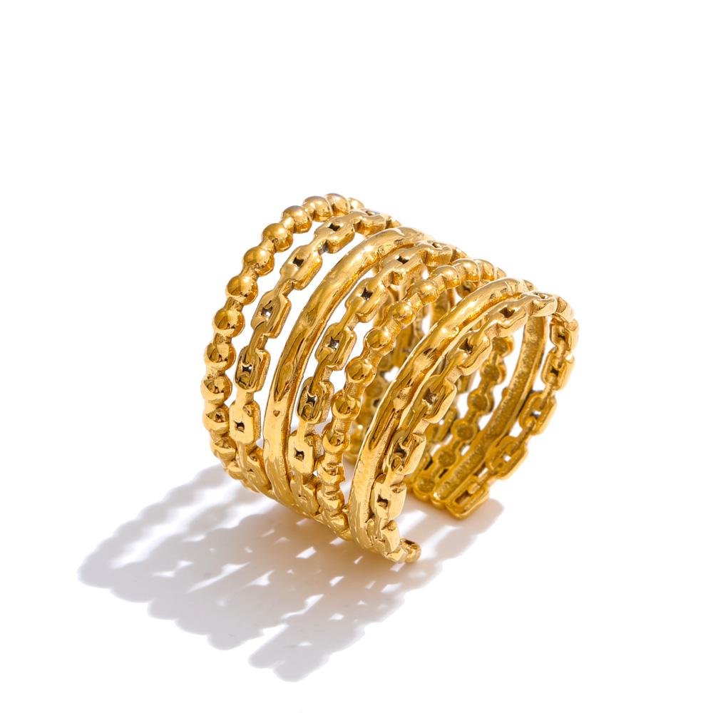 Yhpup Personalized Stainless Steel Layered Wide Golden Ring Rust Proof Metal PVD Plated Arrivals Finger Jewelry 2025