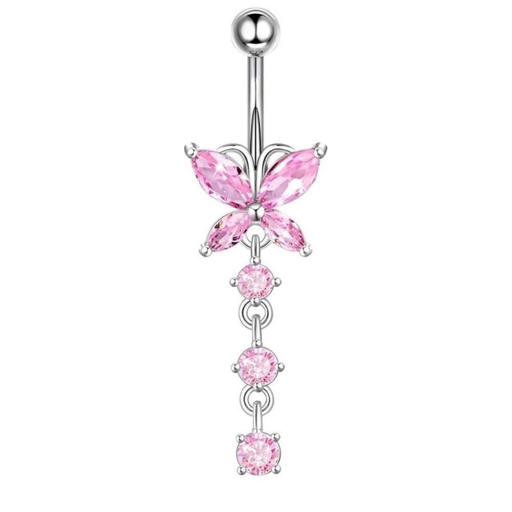 Personality Stainless Steel Zircon Navel Ring Butterfly Rhinestone Body Piercing Jewelry Piercing Copper Belly Button Ring Girl