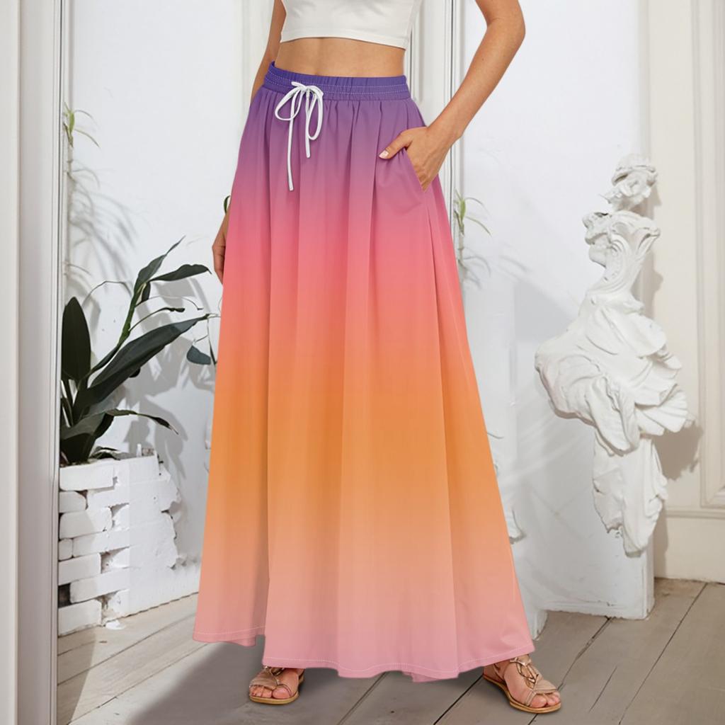 Women's Flowy Flared Ruffle Hem A Line Maxi Skirts Elastic Waist Elegant Tiered Layer Boho Long Skirts
