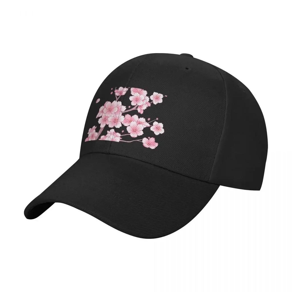 Falling Pink Sakura Cherry Blossom Branches On White Baseball Cap Brand Unisex Cap Sun Cap Funny Hats Golf Womens Beach Unisexs