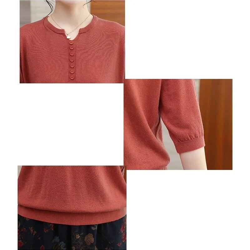 Корейская модная женская трикотажная футболка большого размера, женская одежда, весна-лето, пуловер с рукавами 3/4, свободные повседневные однотонные винтажные футболки