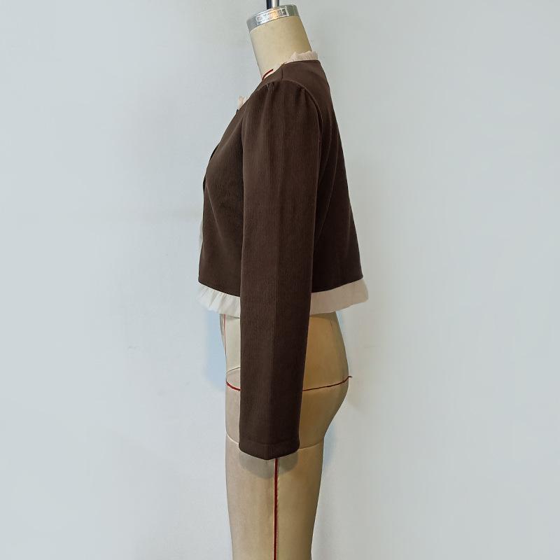 Весенне-осенняя женская куртка с длинным рукавом и оборками, однотонная, темпераментная