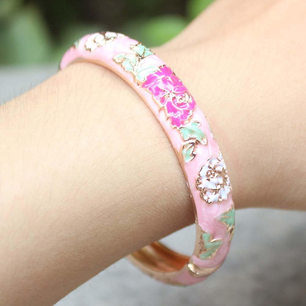 Hanfu Accessories Filigree Enamel Bangle Cheongsam accessories Hollow Out Peony Bracelet Party