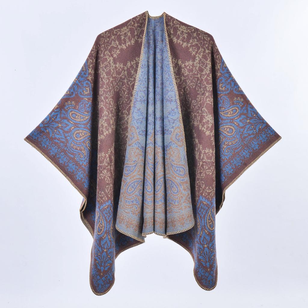 Shawl Imitation Cashmere Knitted Scarf Split Fork Oil Painting Cape Cloak Outside