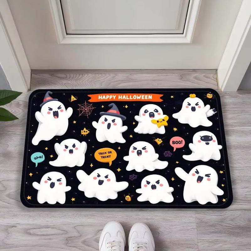 Halloween Pumpkin Cute Ghosts Kitchen Rugs Non Slip Washable Cushioned Carpet Comfort Porch Floor Doormat Farmhouse Decor