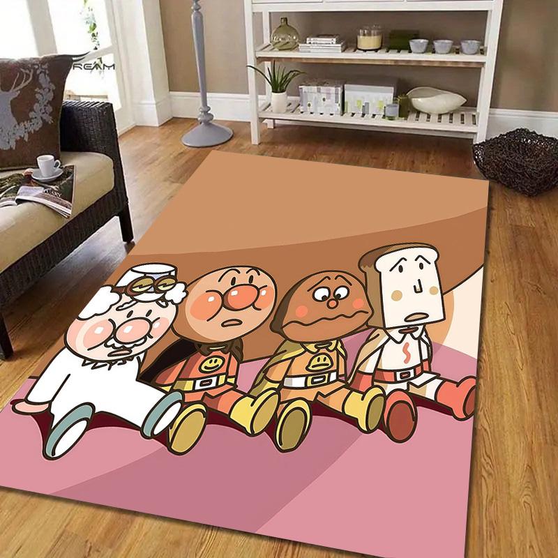 Anpanman Flannel Pattern Square Carpet,Area Rug,Carpet Rug for Living Room Bedroom Sofa Playroom Decor,Non-slip Floor Mat