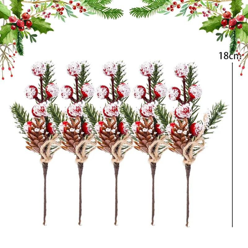 2/20 шт. рождественские шишки ветки искусственные сосновые ветки красные ягоды ветка DIY рождественский венок рождественское украшение для елки поставка