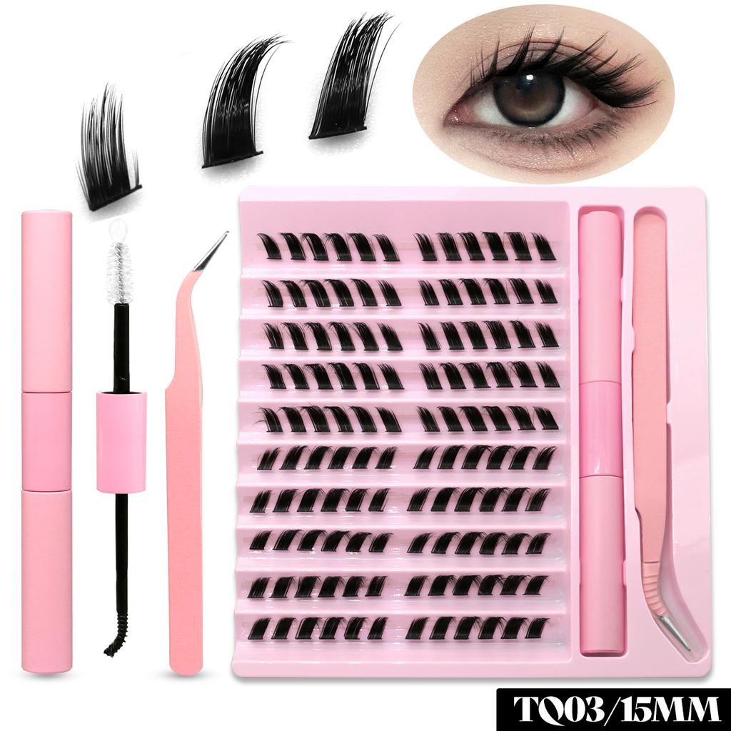 GROINNEYA DIY Eyelash Extension Kit Individual Lashes Cluster Mix Lash Clusters with Lash Bond and Seal and Lash Accessories