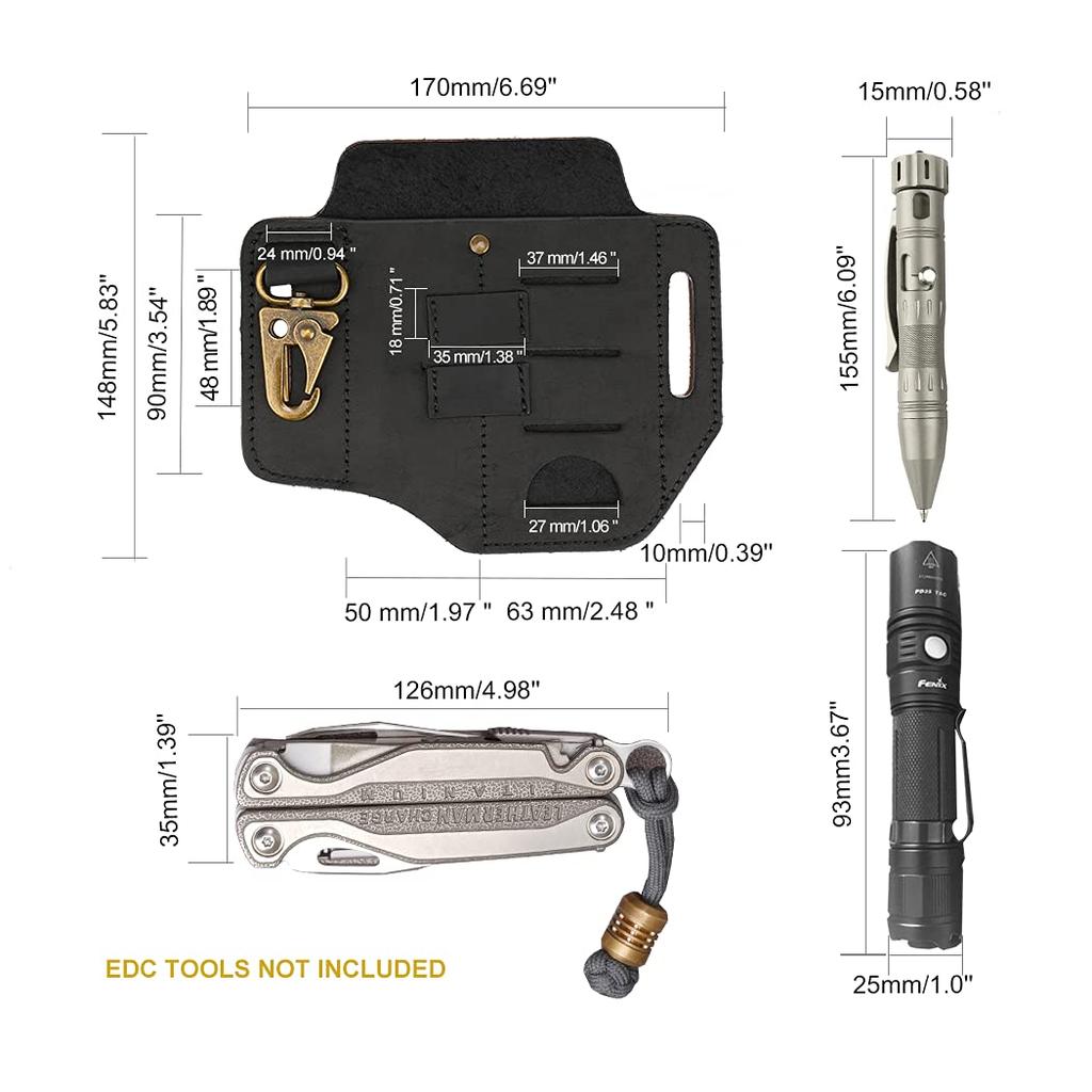 VIPERADE PJ13 Plus Sheath for EDC Pocket Organizer for EDC Sheath with Key Flashlight Pen Leather Sheath for Leatherman Multi-Tool Belt, Men, Holder,
