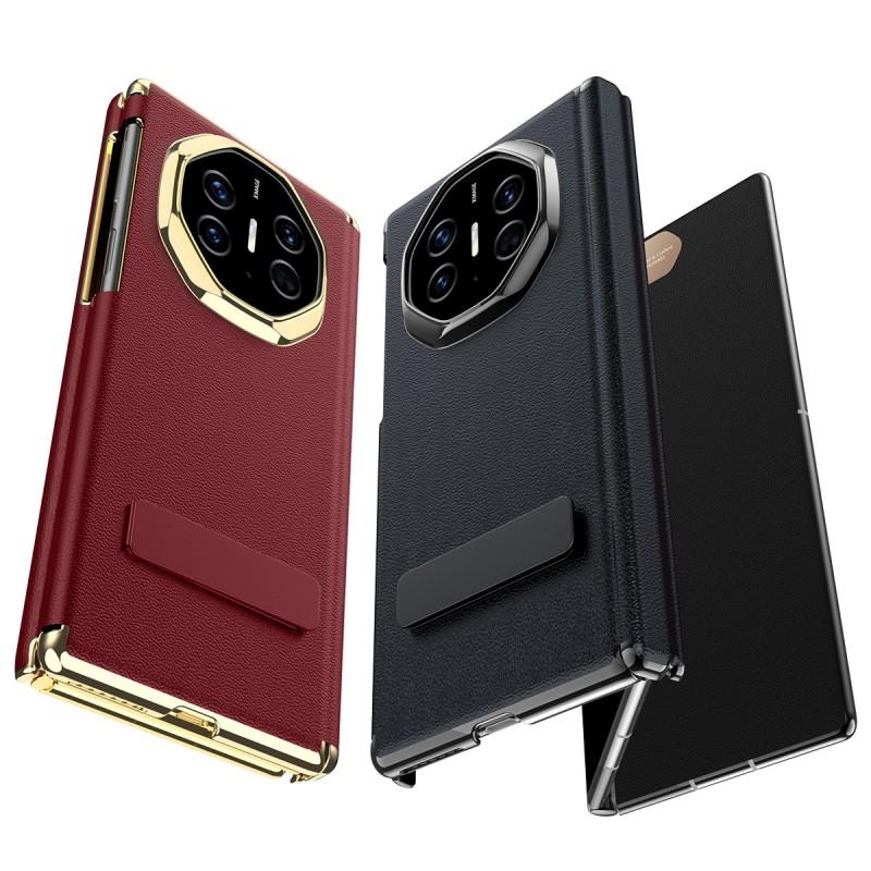 Luxury Genuine Leather Phone Case Mate X3 With Magnetic Rotating Kickstand Dual Hinge Electroplated Finish Full