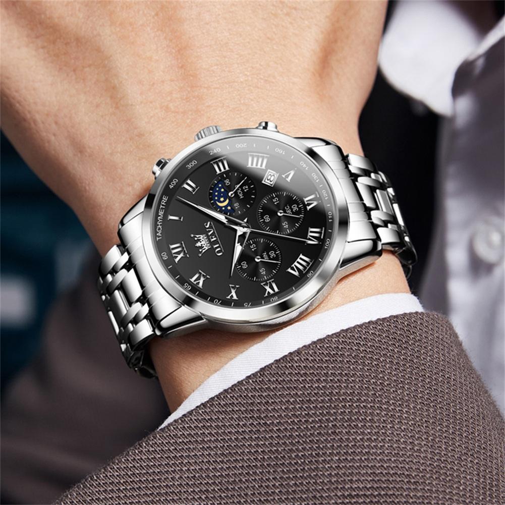 Multifunctional Men's Watches Chronograph Quartz Watch Moon Phase Calendar Luminous Waterproof Watch for Men