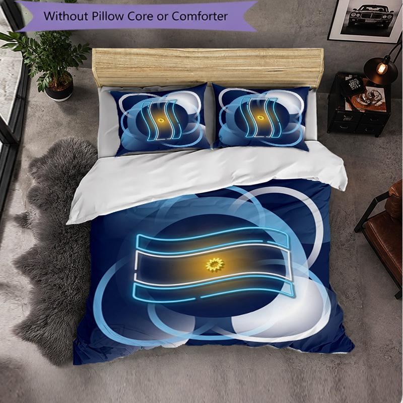 Argentina Football Pattern 3 Pieces Bedding Set Soft Microfiber Duvet Cover with Pillow Cases for Bedroom