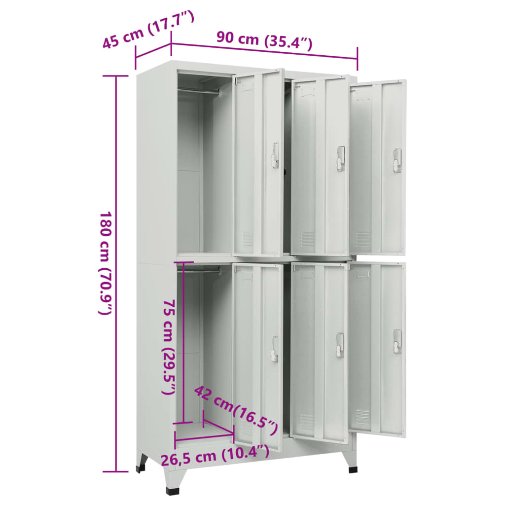 6 Compartment Locker Cabinet Steel 90 x 45 x 180 cm Grey