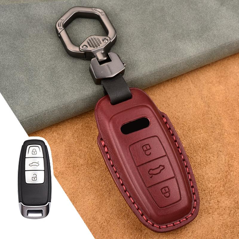 Leather Car Key Case Cover Fob For A3 A4 B9 A6 C8 A7 S7 4K A8 D5 S8 Q7 Q8 SQ8 E-tron 2018 2019 2020 2021 Auto Accessories