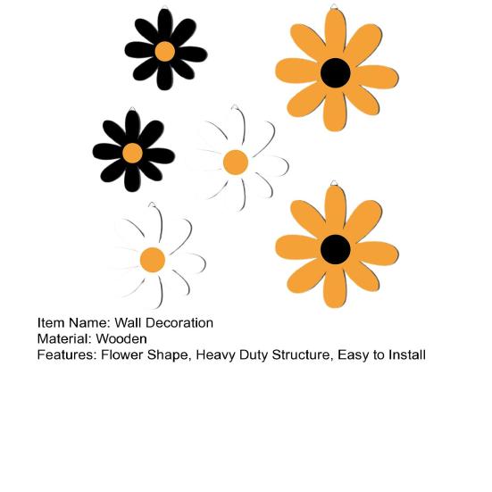 6Pcs/Set Rustic Wooden Flower Wall Decoration Handcrafted Black Yellow White Floral Wall Art Home Office Living Room Bedroom Wall Hanging Ornament