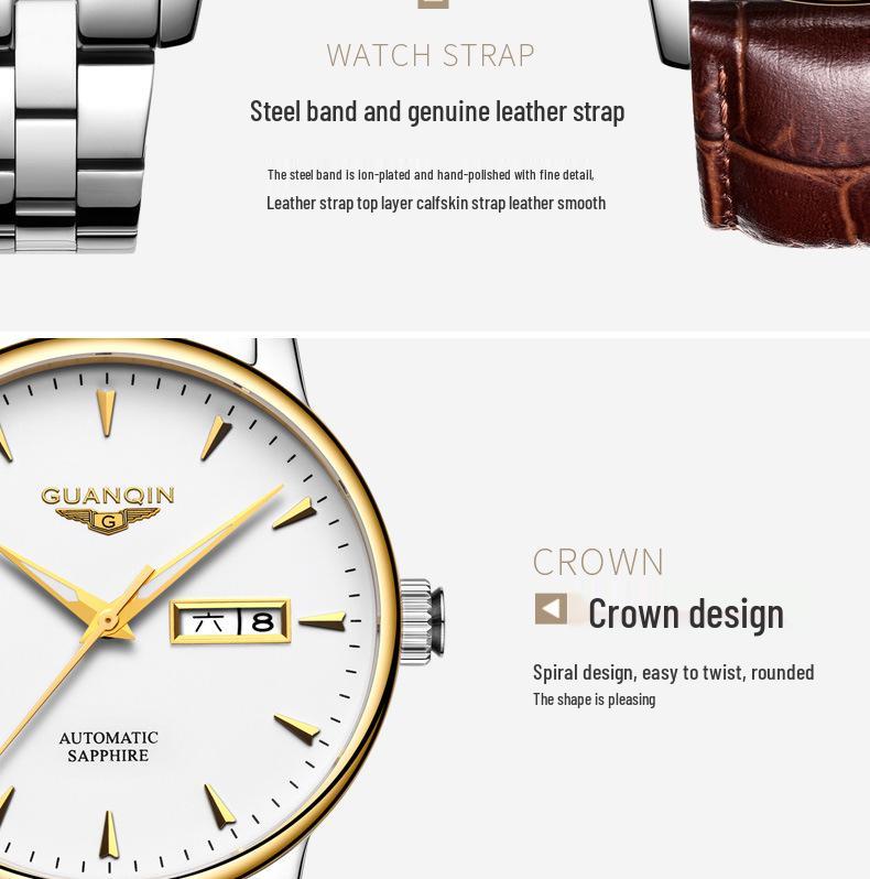 Механические мужские часы высокого класса швейцарского производства со стальным браслетом, двойной датой, водонепроницаемым корпусом - новый оригинальный деловой стиль