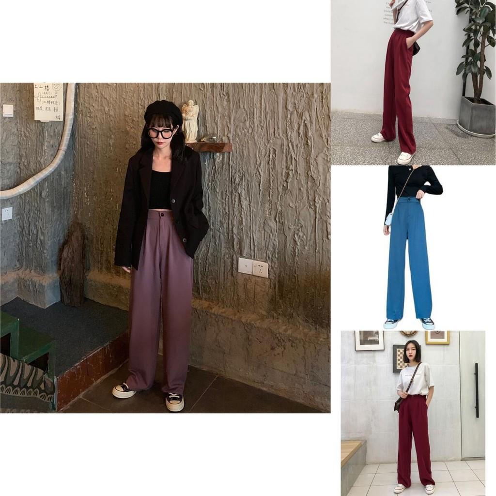 Stylish High-waist Suit Pants In Solid Colors For Casual Wide-leg Comfort