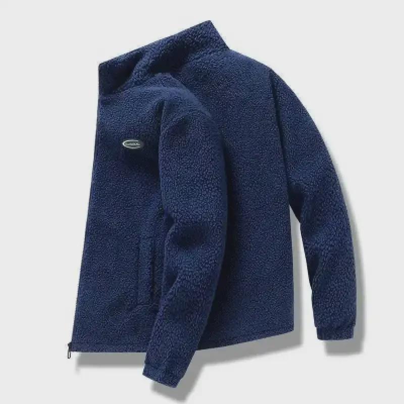 Мужская куртка из гранулированного флиса с воротником-стойкой: Осенне-зимнее модное пальто из овечьей шерсти, плотная повседневная мода.