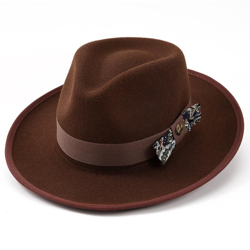 Высококачественная шерстяная джазовая шляпа, красивые аксессуары-банты, мужская сезонная теплая шляпа-цилиндр
