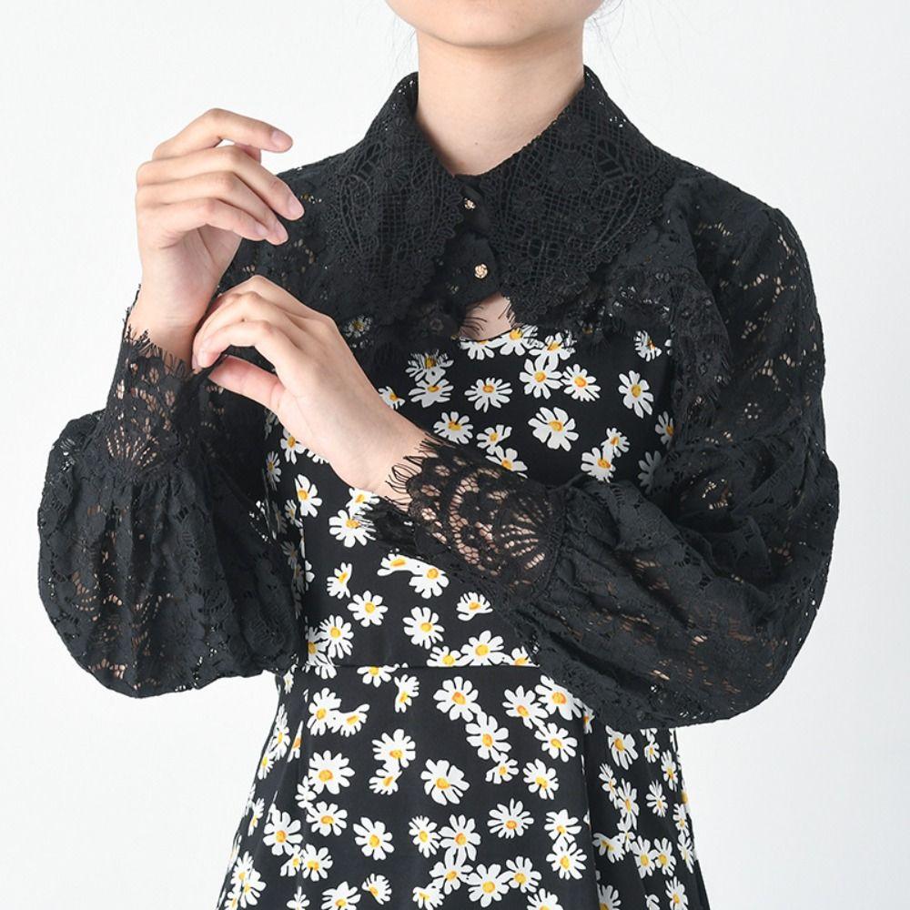 Hollow Out Lace Fake Collar Cape Flower Scarves Elegant Short Small Shirt Female