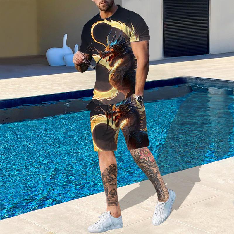 Модная мужская спортивная одежда с принтом 3D-дракона, повседневная дышащая освежающая футболка