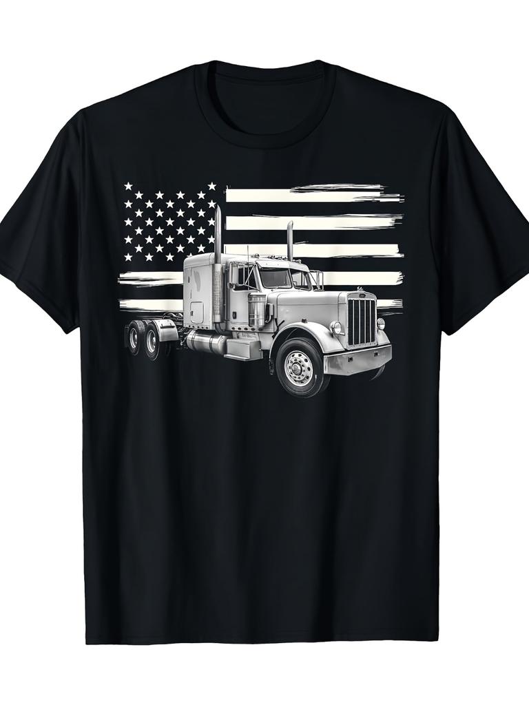 Vintage American Flag for PETERBILT Style Truck Pattern Tshirt Truck Driver Casual Work Clothes Machine Driving Clothing