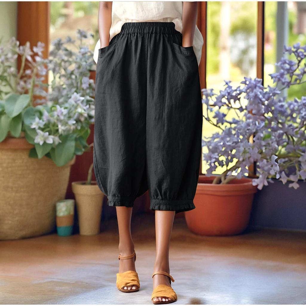 Женские модные однотонные свободные брюки большого размера с эластичной талией и маленькими штанинами, универсальные повседневные брюки-квотербеки