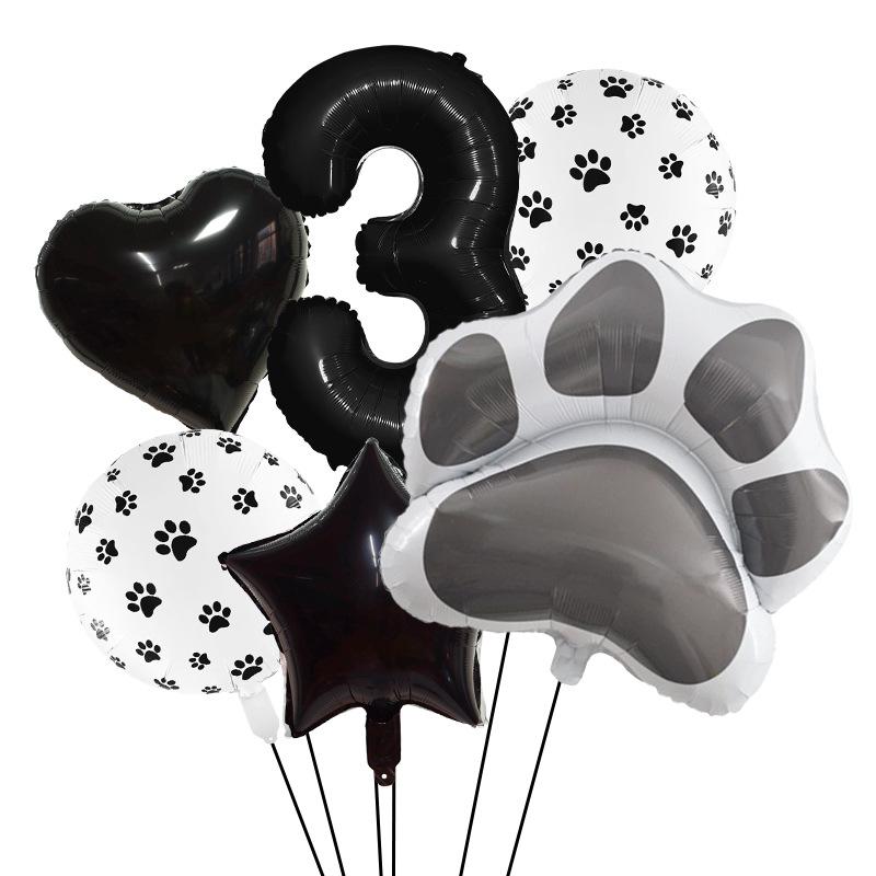 Black Dog Paw Party Balloon Set Aluminum Film Digital Animal Birthday Party Decoration Pet Aluminum Film Balloon