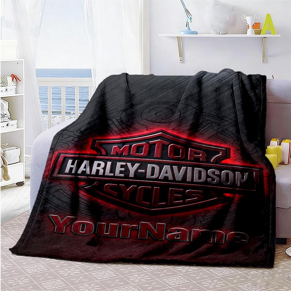 Harley-davidson Motorcycles Customize Your Name Blanket Throw Customizable Blanket Ultra-Soft Perfect for Office Chair Living Room Office Picnics