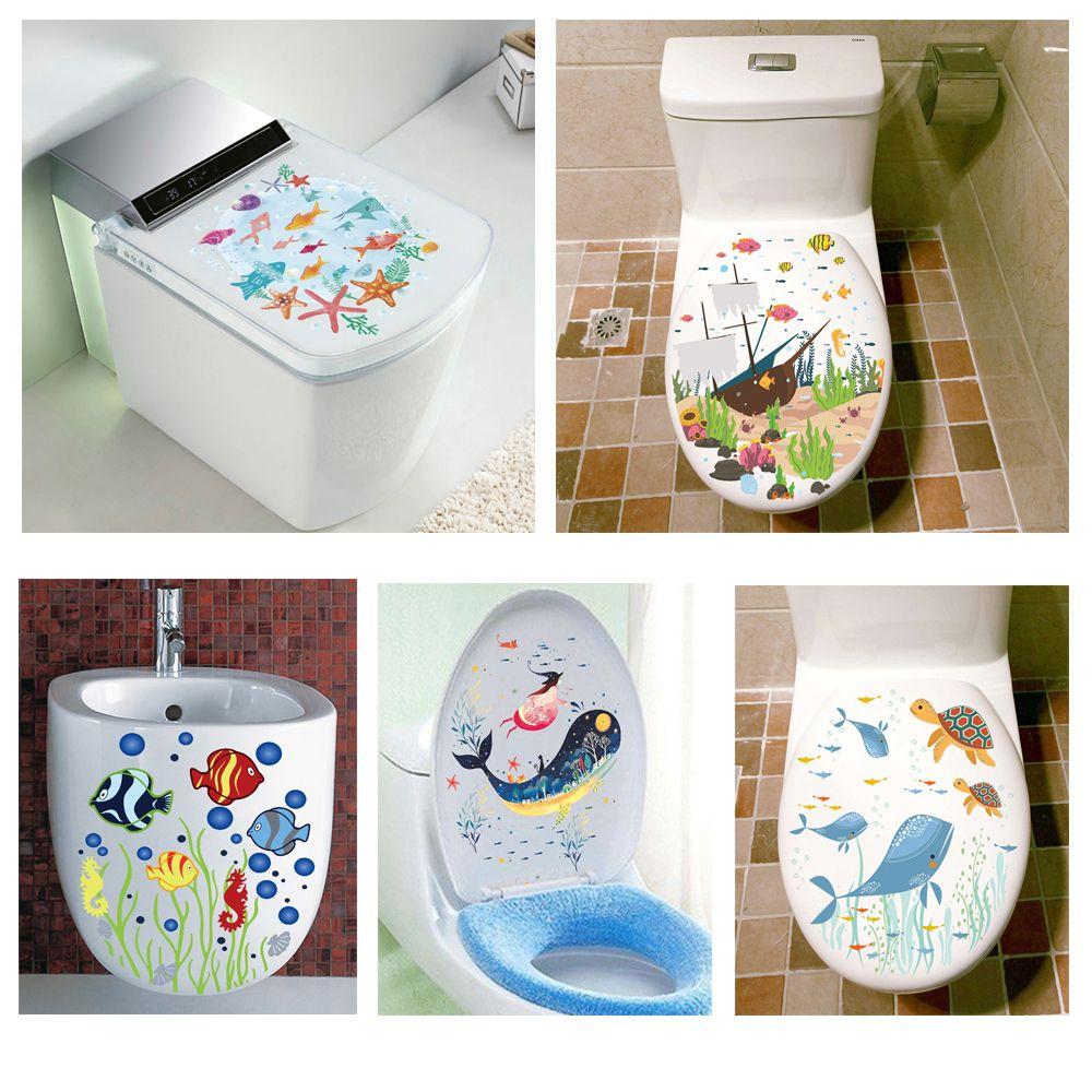 Commode Ornament Home Decor Bathroom Cartoon Fish Sea-lives Decals Toilet Stickers Underwater World