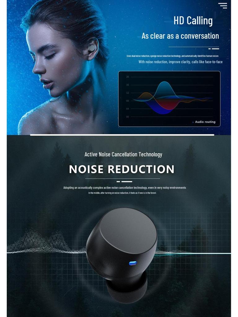 5.3 Мини-наушники-вкладыши TWS True Wireless Bluetooth для спорта - Длительное время работы от аккумулятора и шумоподавление