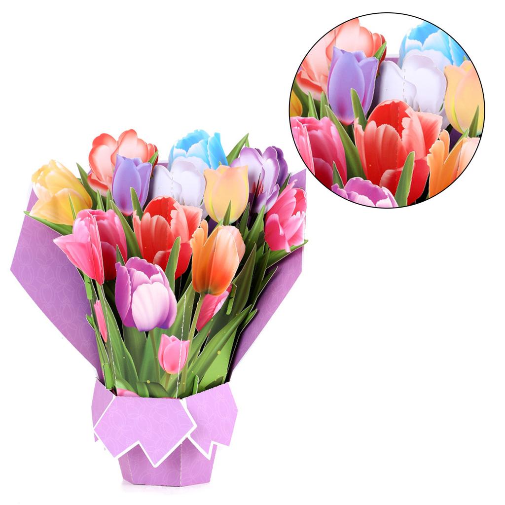 Flower Pop Up Cards Flower Bouquet 3D Popup Greeting Cards with Blank Note Card and Envelope for Mother's Day Birthday
